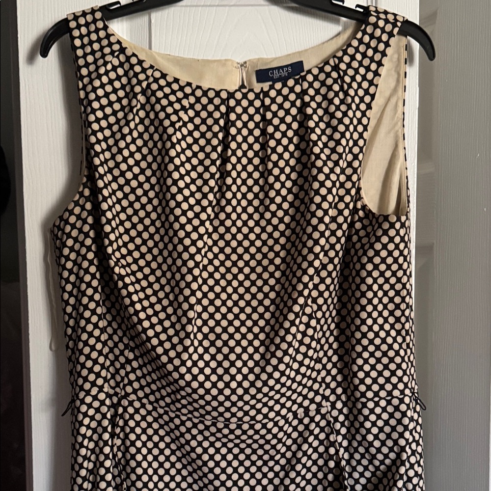 Chaps Black and Cream Polka Dot Sleeveless Midi Dress